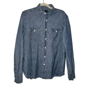 Gap Mens Denim Chambray Button Down Shirt Long Sleeve Blue Size Medium